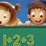 İki çocuk, üzerinde 1+2+3 yazan bir tahtanın arkasından bakıyor