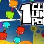 Renkli küpler ve karakterlerle dolu, 1 Click Line Pop başlıklı renkli bir arka plan