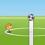 Yeşil bir saha üzerinde, ortada bir futbol topu ve karşılıklı duran iki basit çizimli karakter