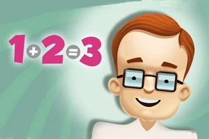 Gözlüklü şirin bir adamın yanındaki 1 + 2 = 3 matematik işlemi