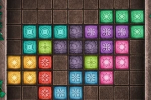 Farklı renklerde geometrik desenlerin yer aldığı kare bloklarla dolu bir ızgara