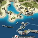 Bir sahil kenarında deniz savaş gemileri, uçaklar ve patlamaların yer aldığı strateji haritası