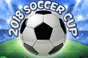 Büyük bir futbol topunun üzerinde 2018 Soccer Cup yazısı ve arka planda stadyum ışıkları