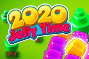 Renkli harflerle 2020 Jelly Time yazısının bulunduğu, arka planda ağaçlar ve renkli jel blokların olduğu görsel