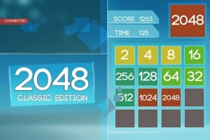 2048 sayısının büyük yazıldığı ve sayılarla dolu bir kutu ızgarası bulunan dijital oyun ekranı
