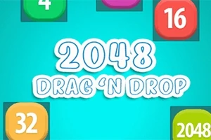 Mavi arka plan üzerinde 2048 Drag n Drop yazısı ve etrafında farklı renklerde numaralar