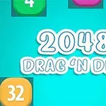 Mavi arka plan üzerinde 2048 Drag n Drop yazısı ve etrafında farklı renklerde numaralar