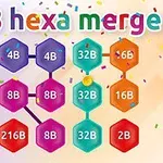 Renkli altıgenler üzerinde sayılar ve 2048 hexa merge yazısı bulunan bir grafik