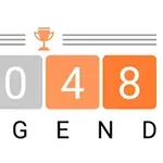 Turuncu ve gri kutucuklardan oluşan, üstünde kupa simgesi ve 2048 LEGEND yazısı bulunan grafik tasarımı