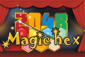Renkli bir sahne arka planında 2048 Magic Hex yazısı ve sihirli değnek grafiği