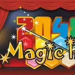 Renkli bir sahne arka planında 2048 Magic Hex yazısı ve sihirli değnek grafiği