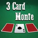 Yeşil bir arka plan üzerinde ortada kupa ası açık, iki yanındaki kartlar kapalı olarak duran iskambil kartları ve üstte 3 Card Monte yazısı