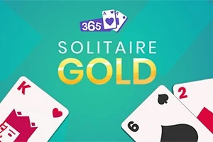 Turkuaz bir arka plan üzerinde Solitaire Gold yazısı ve iki adet iskambil kartı