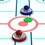 Mavi ve kırmızı paddleların ortasında yeşil disk bulunan hava hokeyi masası