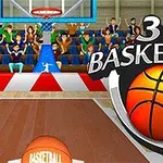 Basketbol sahasında potaya doğru atılmaya hazırlanan bir basketbol topu ve arka planda seyirciler ile 3D Basketball yazısı