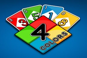 Renkli oyun kartlarının önünde 4 Colors yazısı bulunan bir logo