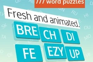 Mavi arka planda Fresh and animated metni ve beyaz çizgilerle ayrılmış turkuaz kutular içinde büyük harflerle yazılmış kelimeler