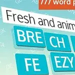 Mavi arka planda Fresh and animated metni ve beyaz çizgilerle ayrılmış turkuaz kutular içinde büyük harflerle yazılmış kelimeler