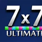 7x7 Ultimate yazısı, mavi bir arka plan üzerinde büyük beyaz harflerle ve renkli karelerle gösterilmektedir