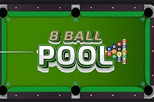 Yeşil bir bilardo masasının üzerine 8 Ball Pool yazısı ve farklı renklerde bilardo topları yerleştirilmiş