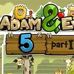 Çizgi karakterler, kafatası ve kuş figürleri ile süslenmiş Adam & Eve 5: Part II başlıklı ahşap pano