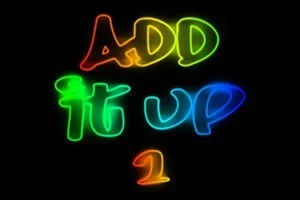 Siyah arka planda, neon ışıklarla kırmızı, yeşil, sarı, turuncu ve mavi renklerde ADD IT UP 1 yazısı