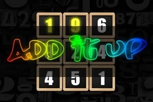 Neon renklerle ADD it UP yazısı ve siyah arka plan üzerinde sayılar içeren bir ızgara
