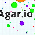 Agar.io Beyaz bir arka plan üzerinde çeşitli boyutlarda ve renklerde yuvarlak şekiller ve ortasında büyük harfle yazılmış Agar