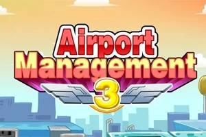 Renkli binaların üzerinde Airport Management 3 yazısı bulunan bir gökyüzü arka planı