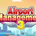Renkli binaların üzerinde Airport Management 3 yazısı bulunan bir gökyüzü arka planı