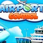 Mavi arka planda bulutlar üzerinde Airport Control yazısı, bir uçak ve havaalanı kontrol kulesi