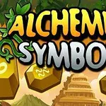 Alchemist Symbols yazısı, yapraklarla çevrili altın altıgenlerle dolu bir arka planda