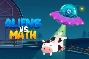 Bir uzay gemisi gece vakti bir ineği ışınla yukarı çekerken, yanında Aliens vs Math yazısı bulunan çizgi film tarzında bir sahne