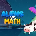 Bir uzay gemisi gece vakti bir ineği ışınla yukarı çekerken, yanında Aliens vs Math yazısı bulunan çizgi film tarzında bir sahne