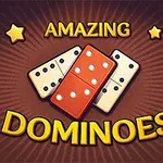 Üç domino taşı ve etrafında yıldızlar bulunan, Amazing Dominoes yazılı bir grafik