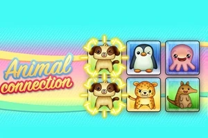 Renkli bir arka planın önünde sıralı sevimli hayvan ikonları ve Animal Connection yazısı bulunan görsel
