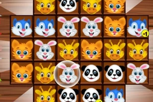 Bir oyun ızgarasında kedi, tavşan, panda, zürafa ve sincap gibi hayvan yüzleri