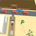 Kaktüslerin ve palmiyelerin olduğu çöl manzarasında, karşıya geçen koyunlar ile trafik dolu bir yol görülüyor
