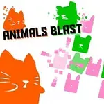 Renkli hayvan figürleri ve ANIMALS BLAST yazısı bulunan bir grafik tasarımı