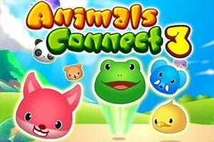 Renkli hayvan figürlerinin yer aldığı, Animals Connect 3 metninin bulunduğu bir görsel