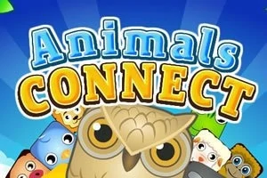 Mavi arka plan üzerinde büyük yazılarla Animals Connect ifadesi yer alırken, önde baykuşun ve birkaç farklı hayvanın sevimli yüzleri görülüyor