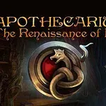 Karanlık bir arka planda büyük bir metal yılan sembolü ve üzerinde APOTHECARIUM The Renaissance of Evil yazısı bulunuyor