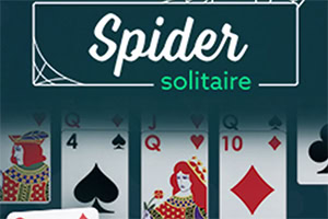 Spider Solitaire yazısı ve iskambil kartları dizilimi