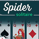 Spider Solitaire yazısı ve iskambil kartları dizilimi
