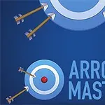 Mavi arka plan üzerinde bir hedef tahtasına saplanmış oklar ve Arrow Master yazısı