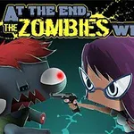 Zombiye silah doğrultan gözlüklü bir kadın karakter ve arka planda At The End, The Zombies Win yazısı