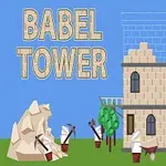 Babel Kulesi inşa edilirken, işçiler ve vinç kullanan karakterler taş bloklar taşıyor