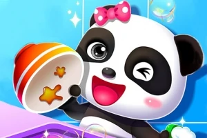 Pembe kurdeleli sevimli panda, elinde bir kase tutarken göz kırpıyor