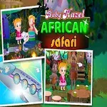 İki çocuk fil üstünde, tropikal bir ortamda ve Afrika safari temalı renkli çizimler