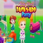 Bebek Hazel ve bir pinata, arka planda bir bahçe partisi temasıyla birlikte